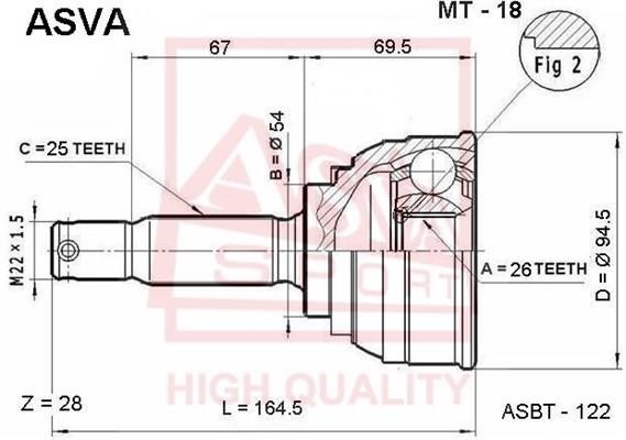 Asva MT-18 Шарнір рівних кутових швидкостей (ШРКШ) MT18: Купити в Україні - Добра ціна на EXIST.UA!