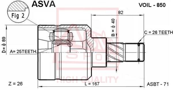 Asva VOIL-850 Шарнір рівних кутових швидкостей (ШРКШ) VOIL850: Приваблива ціна - Купити в Україні на EXIST.UA!