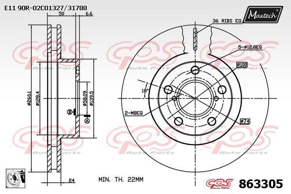 MaxTech 863305.0080 Диск гальмівний передній вентильований 8633050080: Купити в Україні - Добра ціна на EXIST.UA!