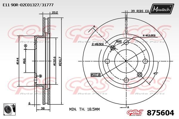 MaxTech 875604.0060 Диск гальмівний передній вентильований 8756040060: Купити в Україні - Добра ціна на EXIST.UA!