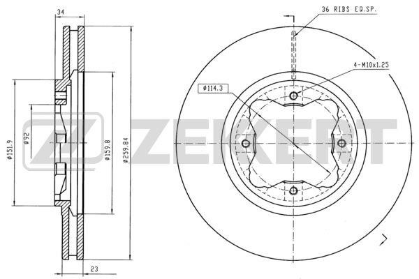 Zekkert BS-5164 Диск гальмівний передній вентильований BS5164: Купити в Україні - Добра ціна на EXIST.UA!