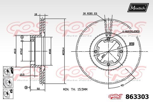 MaxTech 863303.6880 Диск гальмівний передній вентильований 8633036880: Купити в Україні - Добра ціна на EXIST.UA!