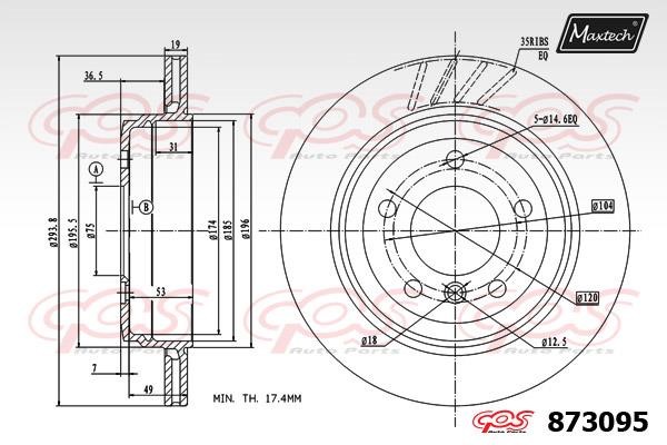 MaxTech 873095.0000 Диск гальмівний задній вентильований 8730950000: Купити в Україні - Добра ціна на EXIST.UA!