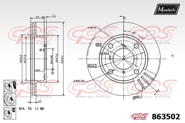 MaxTech 863502.6880 Диск гальмівний передній вентильований 8635026880: Купити в Україні - Добра ціна на EXIST.UA!