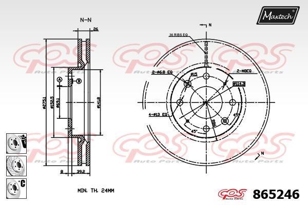 MaxTech 865246.6980 Диск гальмівний передній вентильований 8652466980: Купити в Україні - Добра ціна на EXIST.UA!