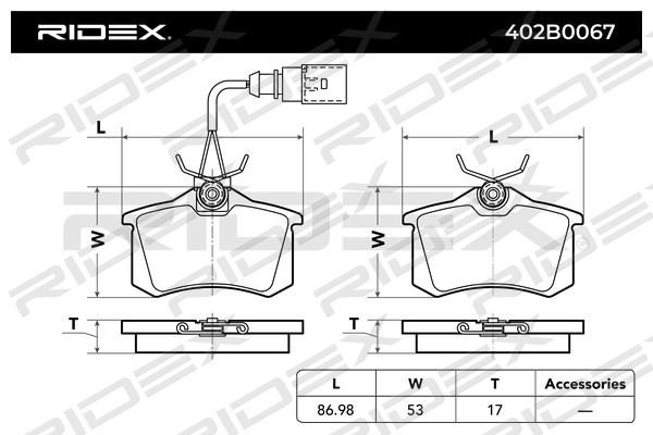 Ridex 402B0067 Гальмівні колодки, комплект 402B0067: Купити в Україні - Добра ціна на EXIST.UA!
