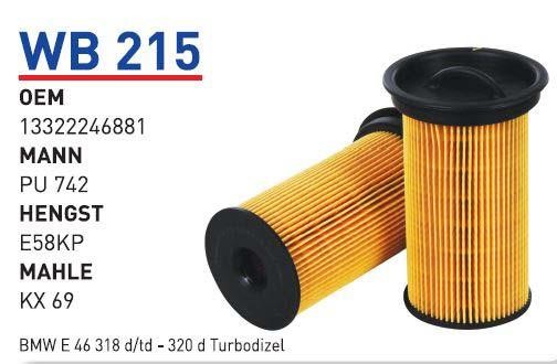 Wunder WB 215 Фільтр палива WB215: Приваблива ціна - Купити в Україні на EXIST.UA!