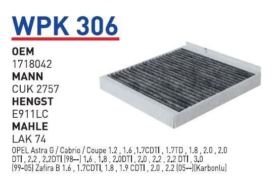 Wunder WP K306 Фільтр салону з активованим вугіллям WPK306: Приваблива ціна - Купити в Україні на EXIST.UA!