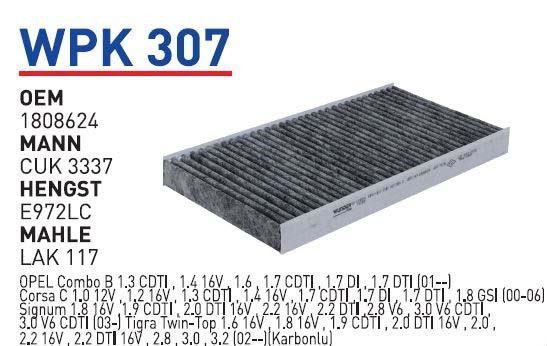 Wunder WP K307 Фільтр салону з активованим вугіллям WPK307: Купити в Україні - Добра ціна на EXIST.UA!