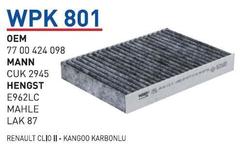 Wunder WP K801 Фільтр салону з активованим вугіллям WPK801: Приваблива ціна - Купити в Україні на EXIST.UA!
