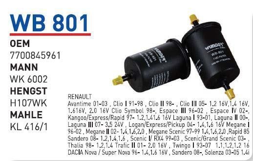 Wunder WB 801 Фільтр палива WB801: Купити в Україні - Добра ціна на EXIST.UA!