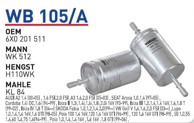 Wunder WB 105A Фільтр палива WB105A: Приваблива ціна - Купити в Україні на EXIST.UA!