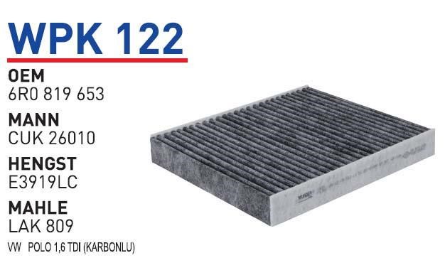 Wunder WPK 122 Фільтр салону з активованим вугіллям WPK122: Приваблива ціна - Купити в Україні на EXIST.UA!