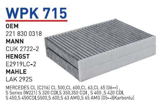 Wunder WPK 715 Фільтр салону з активованим вугіллям WPK715: Купити в Україні - Добра ціна на EXIST.UA!