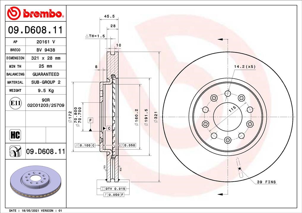 Brembo 09.D608.11 Диск гальмівний передній вентильований 09D60811: Купити в Україні - Добра ціна на EXIST.UA!
