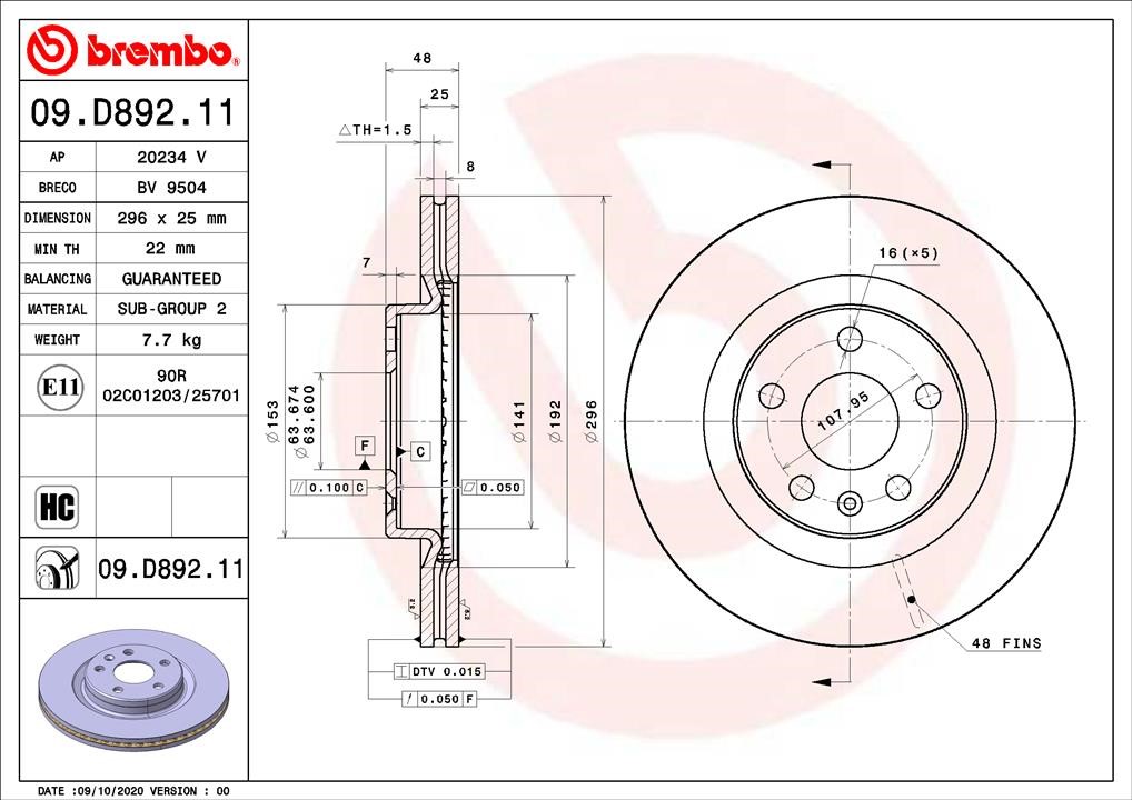Brembo 09.D892.11 Диск гальмівний передній вентильований 09D89211: Купити в Україні - Добра ціна на EXIST.UA!