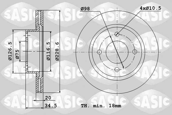 Sasic 9004412J Диск гальмівний передній вентильований 9004412J: Купити в Україні - Добра ціна на EXIST.UA!