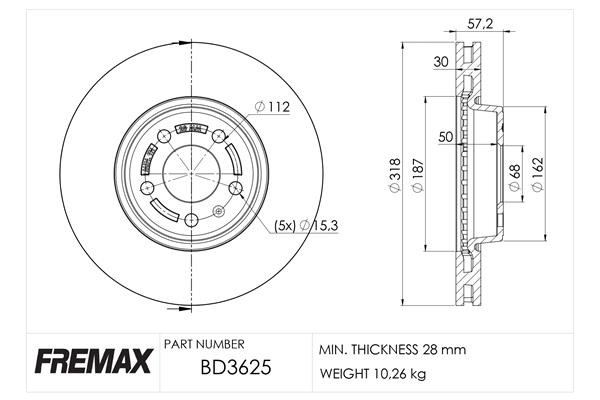 Fremax BD-3625 Диск гальмівний передній вентильований BD3625: Купити в Україні - Добра ціна на EXIST.UA!