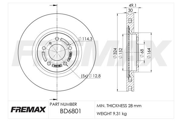 Fremax BD6801 Диск гальмівний передній вентильований BD6801: Приваблива ціна - Купити в Україні на EXIST.UA!
