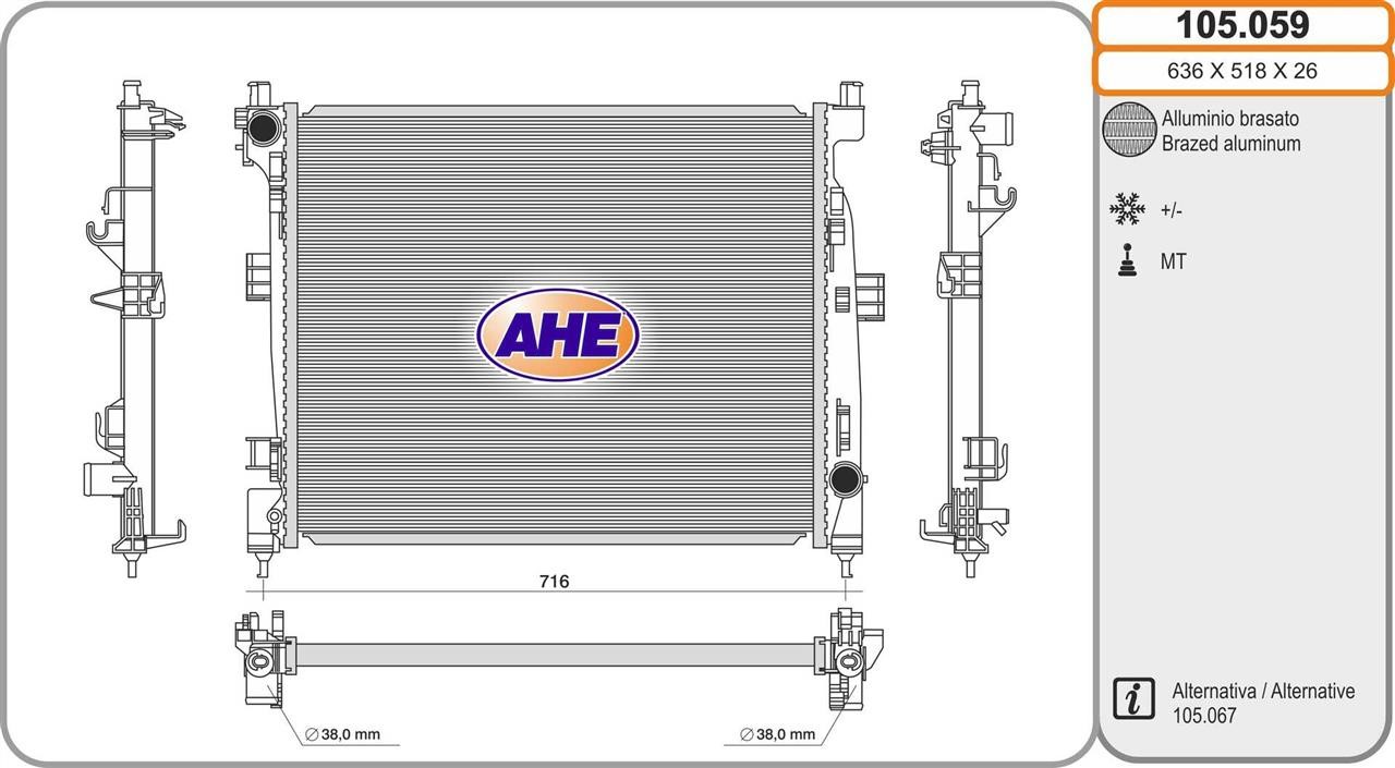 AHE 105.059 Радіатор, система охолодження двигуна 105059: Купити в Україні - Добра ціна на EXIST.UA!