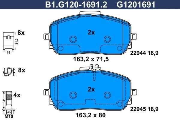 Galfer B1.G120-1691.2 Гальмівні колодки, комплект B1G12016912: Приваблива ціна - Купити в Україні на EXIST.UA!