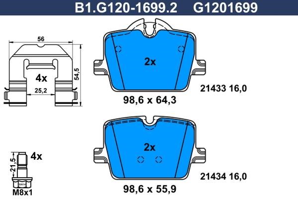 Galfer B1.G120-1699.2 Гальмівні колодки, комплект B1G12016992: Купити в Україні - Добра ціна на EXIST.UA!