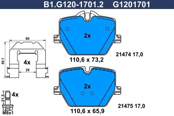 Galfer B1.G120-1701.2 Гальмівні колодки, комплект B1G12017012: Приваблива ціна - Купити в Україні на EXIST.UA!