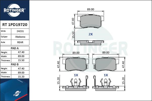 Rotinger RT 1PD19720 Гальмівні колодки, комплект RT1PD19720: Купити в Україні - Добра ціна на EXIST.UA!