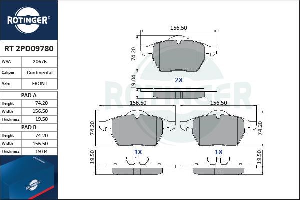 Rotinger RT 2PD09780 Гальмівні колодки, комплект RT2PD09780: Купити в Україні - Добра ціна на EXIST.UA!