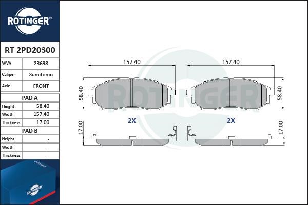Rotinger RT 2PD20300 Гальмівні колодки, комплект RT2PD20300: Купити в Україні - Добра ціна на EXIST.UA!