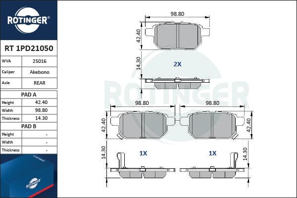 Rotinger RT 1PD21050 Гальмівні колодки, комплект RT1PD21050: Купити в Україні - Добра ціна на EXIST.UA!