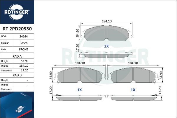 Rotinger RT 2PD20330 Гальмівні колодки, комплект RT2PD20330: Купити в Україні - Добра ціна на EXIST.UA!
