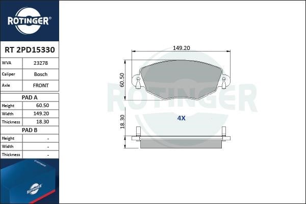 Rotinger RT 2PD15330 Гальмівні колодки, комплект RT2PD15330: Купити в Україні - Добра ціна на EXIST.UA!