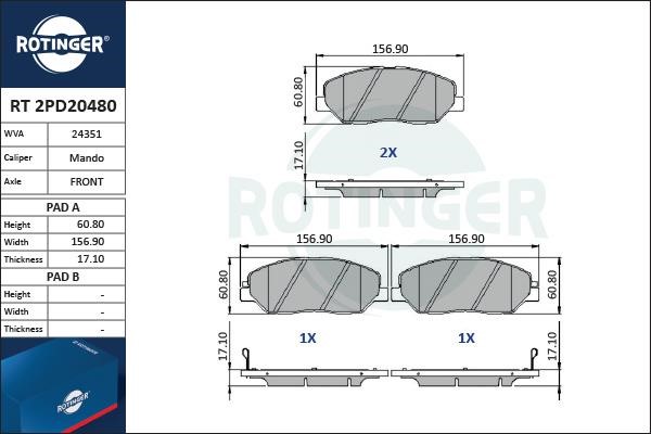 Rotinger RT 2PD20480 Гальмівні колодки, комплект RT2PD20480: Купити в Україні - Добра ціна на EXIST.UA!