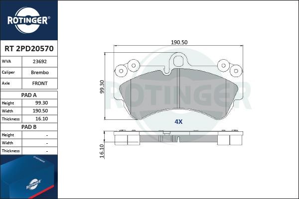 Rotinger RT 2PD20570 Гальмівні колодки, комплект RT2PD20570: Купити в Україні - Добра ціна на EXIST.UA!