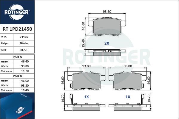 Rotinger RT 1PD21450 Гальмівні колодки, комплект RT1PD21450: Купити в Україні - Добра ціна на EXIST.UA!