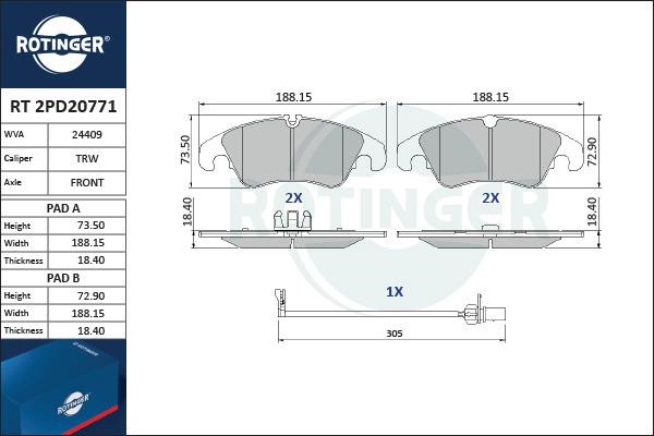 Rotinger RT 2PD20771 Гальмівні колодки, комплект RT2PD20771: Купити в Україні - Добра ціна на EXIST.UA!