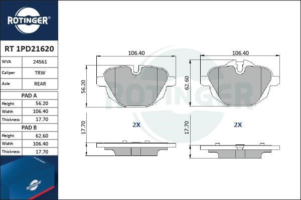Rotinger RT 1PD21620 Гальмівні колодки, комплект RT1PD21620: Купити в Україні - Добра ціна на EXIST.UA!