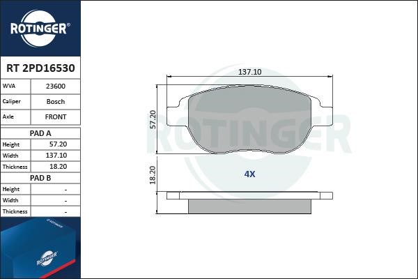 Rotinger RT 2PD16530 Гальмівні колодки, комплект RT2PD16530: Купити в Україні - Добра ціна на EXIST.UA!