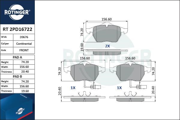 Rotinger RT 2PD16722 Гальмівні колодки, комплект RT2PD16722: Купити в Україні - Добра ціна на EXIST.UA!