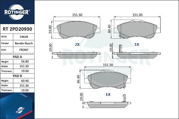 Rotinger RT 2PD20930 Гальмівні колодки, комплект RT2PD20930: Купити в Україні - Добра ціна на EXIST.UA!