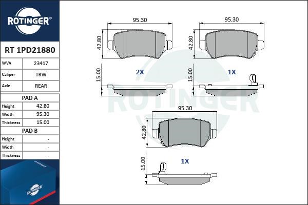 Rotinger RT 1PD21880 Гальмівні колодки, комплект RT1PD21880: Купити в Україні - Добра ціна на EXIST.UA!