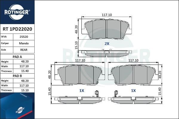Rotinger RT 1PD22020 Гальмівні колодки, комплект RT1PD22020: Купити в Україні - Добра ціна на EXIST.UA!