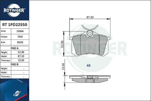 Rotinger RT 1PD22550 Гальмівні колодки, комплект RT1PD22550: Купити в Україні - Добра ціна на EXIST.UA!