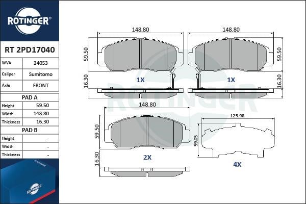 Rotinger RT 2PD17040 Гальмівні колодки, комплект RT2PD17040: Купити в Україні - Добра ціна на EXIST.UA!