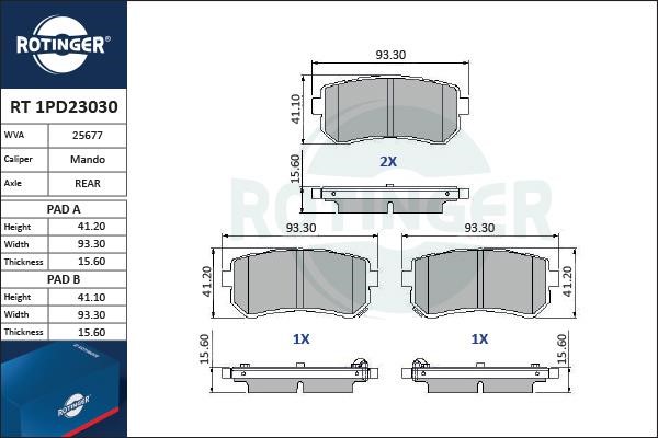 Rotinger RT 1PD23030 Гальмівні колодки, комплект RT1PD23030: Купити в Україні - Добра ціна на EXIST.UA!