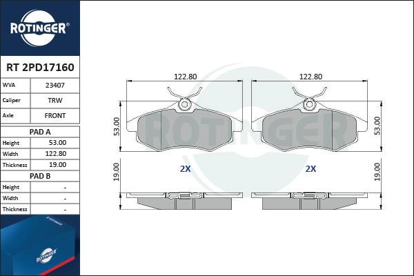 Rotinger RT 2PD17160 Гальмівні колодки, комплект RT2PD17160: Купити в Україні - Добра ціна на EXIST.UA!
