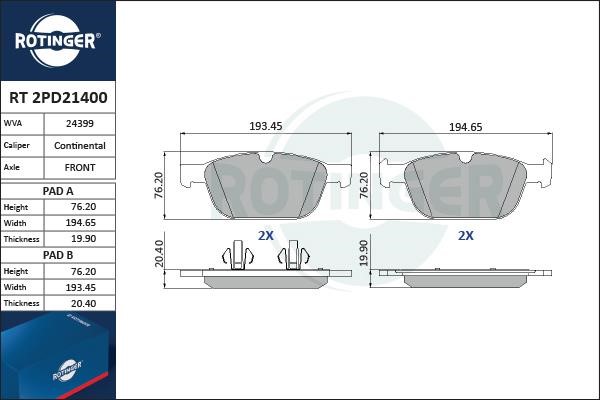 Rotinger RT 2PD21400 Гальмівні колодки, комплект RT2PD21400: Купити в Україні - Добра ціна на EXIST.UA!