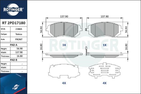 Rotinger RT 2PD17180 Гальмівні колодки, комплект RT2PD17180: Купити в Україні - Добра ціна на EXIST.UA!
