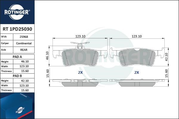 Rotinger RT 1PD25030 Гальмівні колодки, комплект RT1PD25030: Купити в Україні - Добра ціна на EXIST.UA!